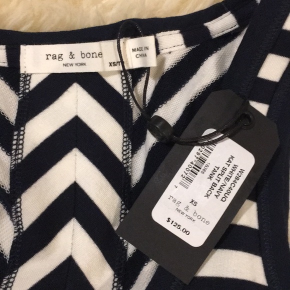 Rag & Bone Split Back Striped Tank Kat Blue & White XS - Picture 8 of 8